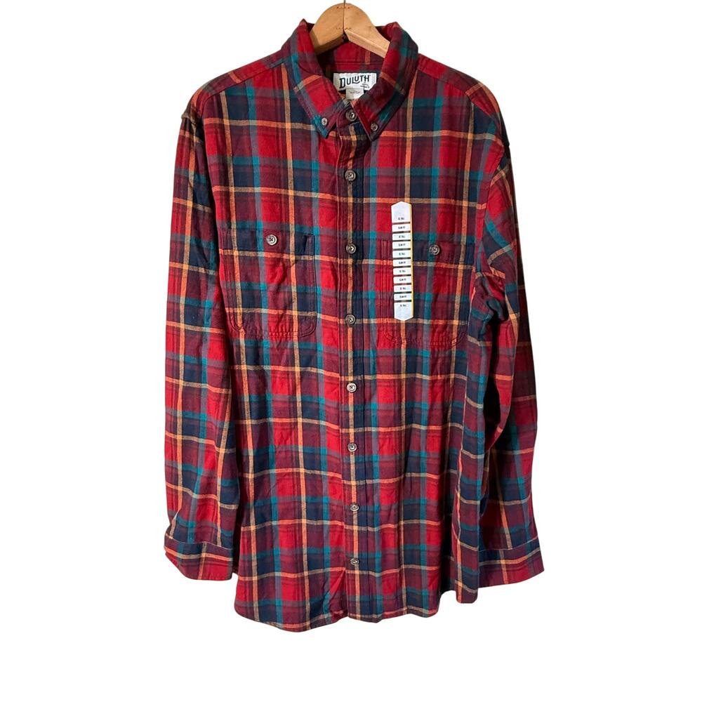 Duluth Trading Free Swingin Flannel Mens XLT SLIM FIT Shirt Red Work Plaid